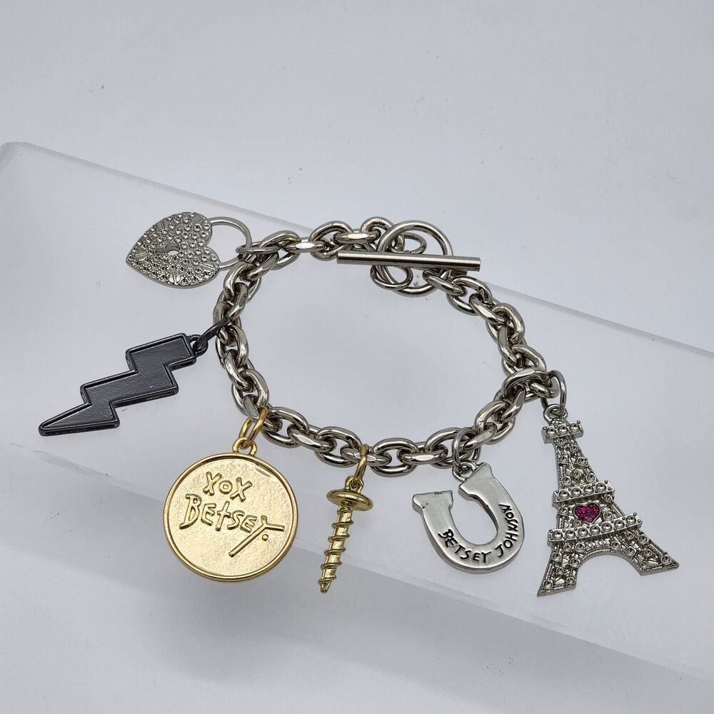 Betsey Johnson Y2K Vintage Eiffel Tower Heart Lightning Charm Bracelet